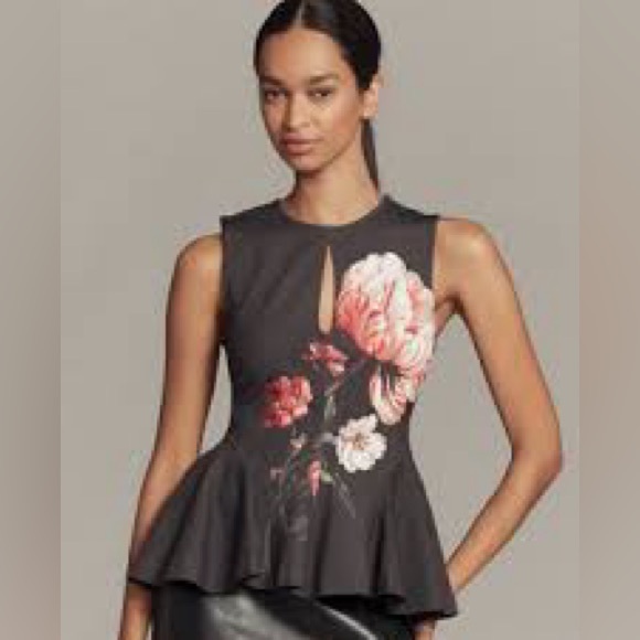 Anthropologie Tops - 🖤 NWT Maeve Night Watch Black Floral Peplum Tank Top Size S Anthropologie